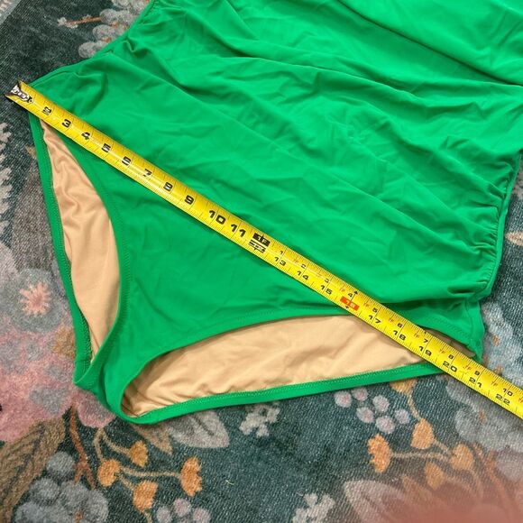 J. Crew Swimsuit Womens 2X Plus Kelly Green Strapless Ruched One Piece Bathing - Picture 14 of 16
